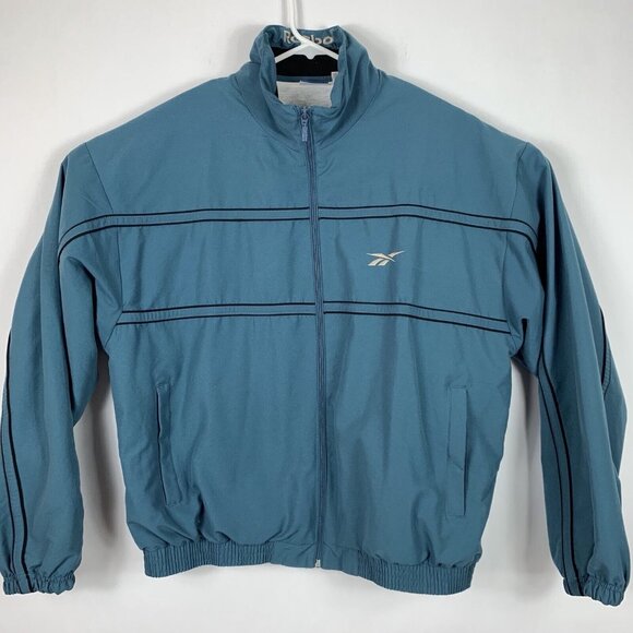 Reebok Size Large Jacket Track Zip Up Bomber Pockets Blue Gray Activewear Mens - Picture 1 of 4
